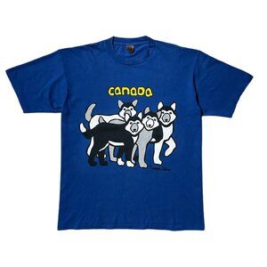 90s vintage Marc Tetro husky art t-shirt Single Stitch Canada dogs cartoon.